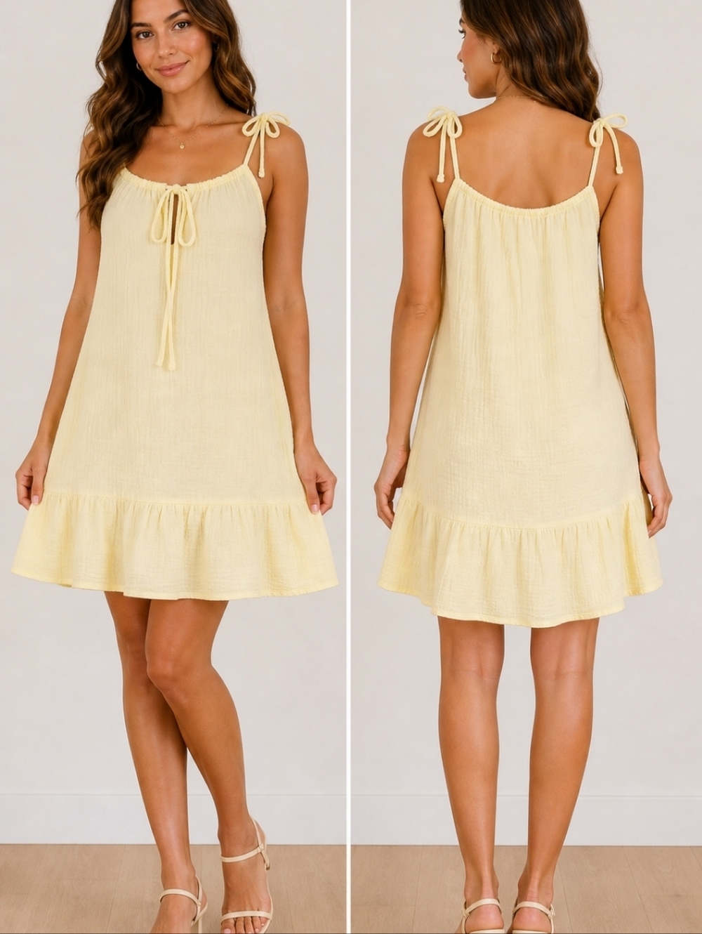 Light Yellow Gauze Tie Strap Mini Dress Sinsay Size S Boho Cottagecore Summer